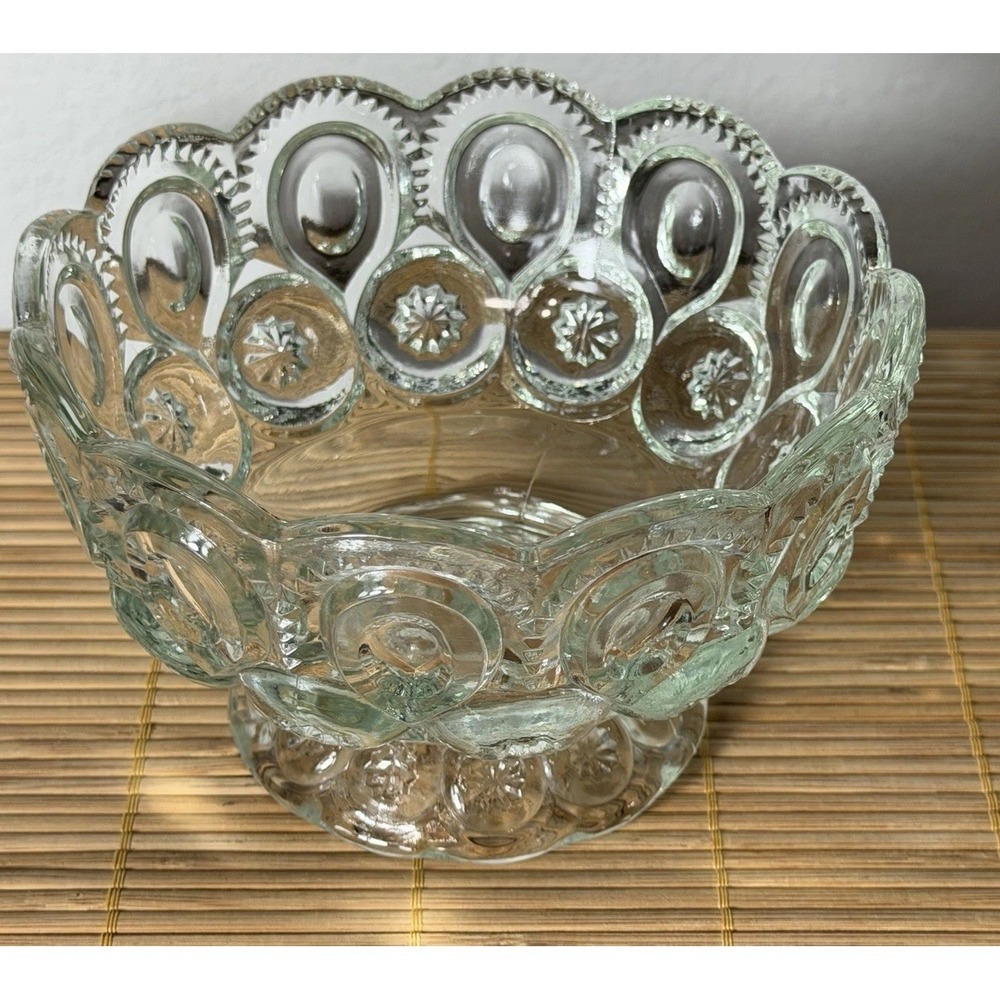 Vintage LE Smith Moon, And Stars clear Glass Pedestal compote Bowl, Candy Dish - Picture 5 of 8